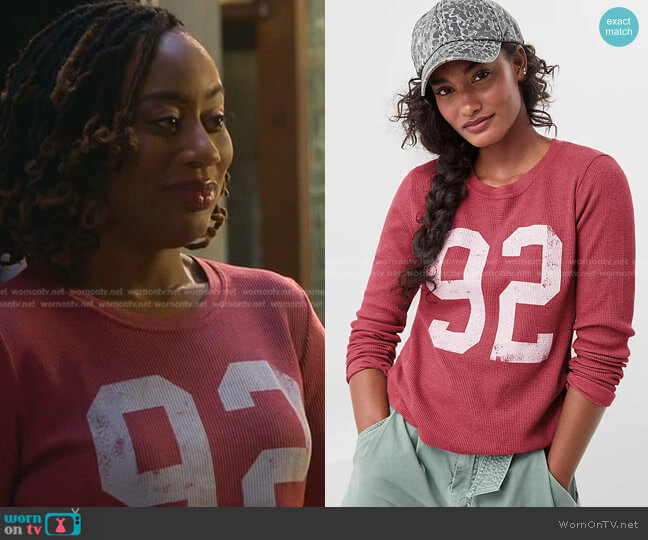 Back When Varsity Thermal Graphic Top worn by Malika Williams (Zuri Adele) on Good Trouble