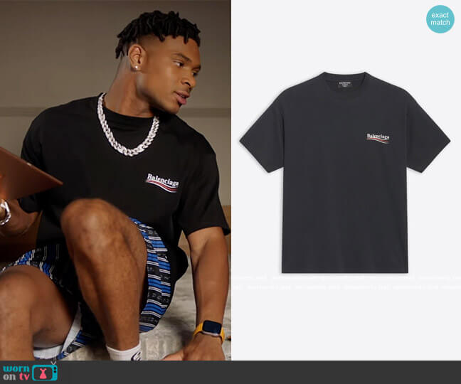 Balenciaga Political Campaign T-shirt worn by Christian King (Ashlee Brian) on The Kings of Napa