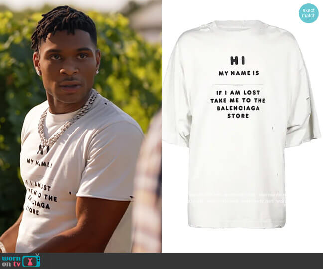 Balenciaga Printed & Destroyed T-Shirt worn by Christian King (Ashlee Brian) on The Kings of Napa