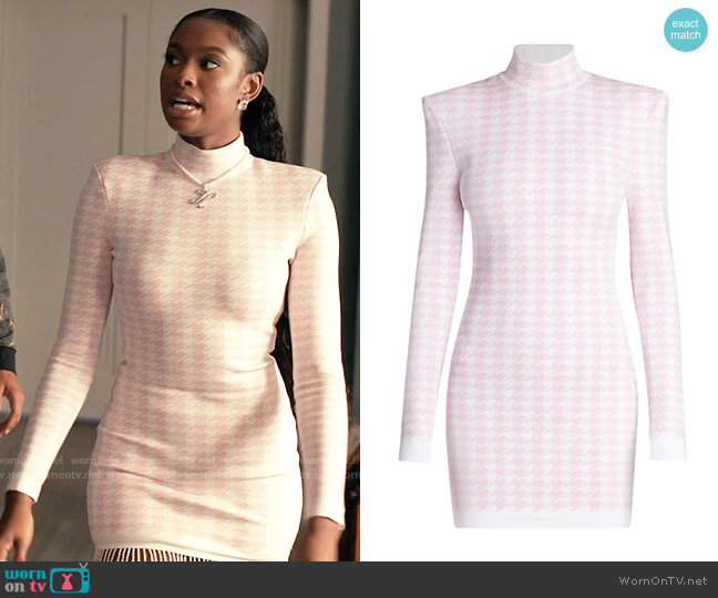 Balmain Long-Sleeve Houndstooth Knit Dress worn by Hilary Banks (Coco Jones) on Bel-Air