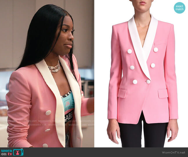 Balmain Shawl-Collar Double-Breasted Jacket worn by Hilary Banks (Coco Jones) on Bel-Air