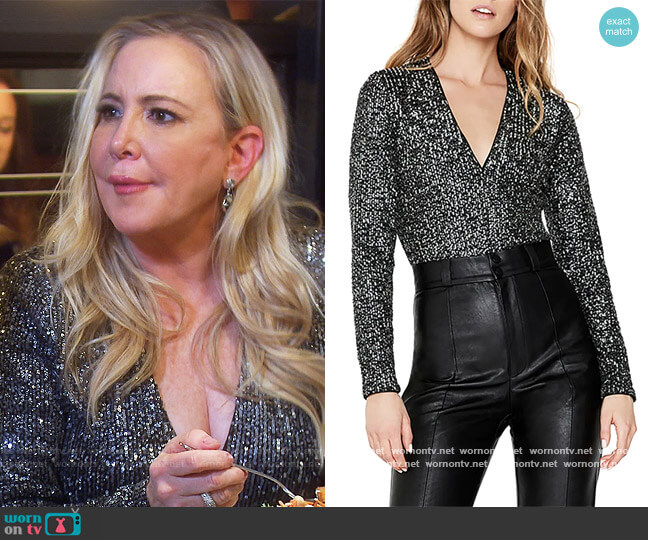 Bardot Siren Long Sleeve Sequin Bodysuit worn by Shannon Beador on The Real Housewives of Orange County