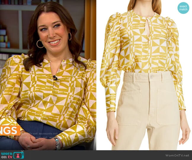 Baum und Pferdgarten Mitzy Keyhole Blouse worn by Sarah Gelman on CBS Mornings