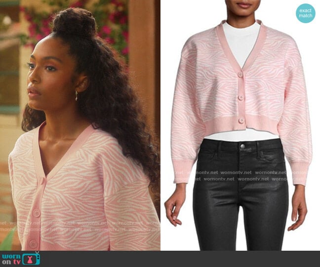 BCBGeneration Zebra-Print Cardigan worn by Zoey Johnson (Yara Shahidi) on Grown-ish