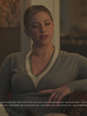 Betty’s gray stripe trim sweater on Riverdale