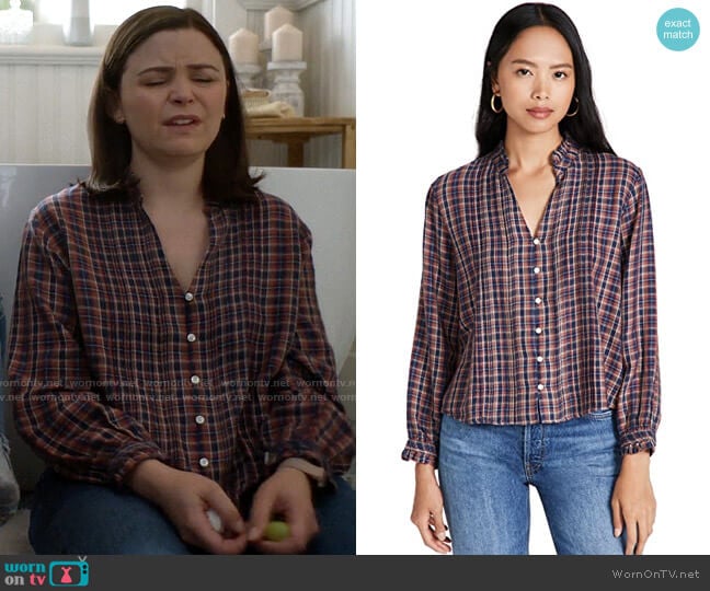 Birds of Paradis Finley Pintuck Blouse worn by Jodie (Ginnifer Goodwin) on Pivoting