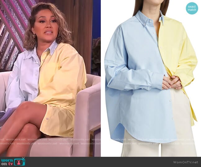 Blanca Harry Oversized Two-Tone Cotton Shirt worn by Adrienne Houghton on The Real