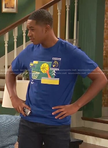 Booker’s blue basketball print tee on Ravens Home