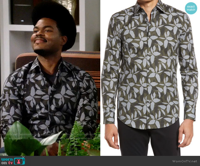 BOSS Hank Leaf Print Shirt worn by Carter (Julian Gant) on Call Me Kat