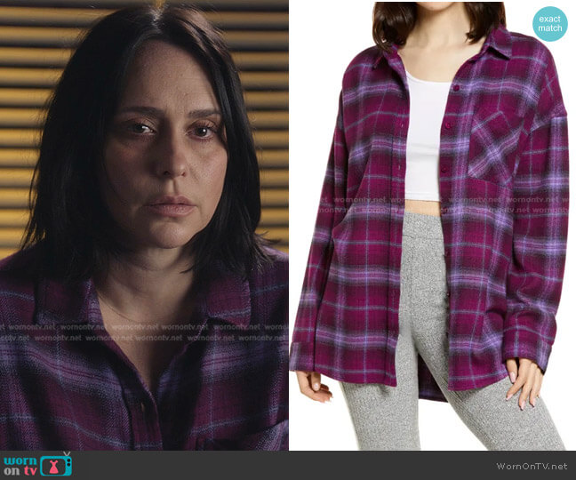 BP Boyfriend Plaid Button-up Shirt In Purple Jess Plaid worn by Maddie Kendall (Jennifer Love Hewitt) on 9-1-1