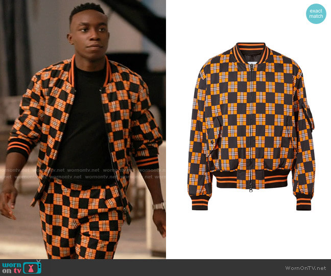 Burberry Brookland Plaid Bomber Jacket worn by Carlton Banks (Olly Sholotan) on Bel-Air