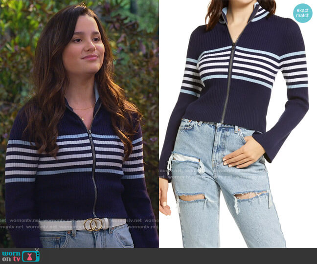 Cali Be Zip Front Crop Sweater worn by Lex (Jules LeBlanc) on Side Hustle