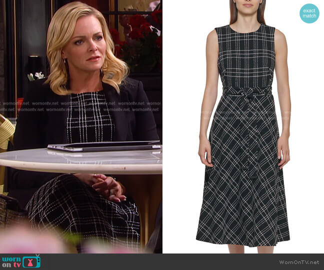 Calvin Klein Belted Plaid Midi Dress worn by Belle Brady (Martha Madison) on Days of our Lives