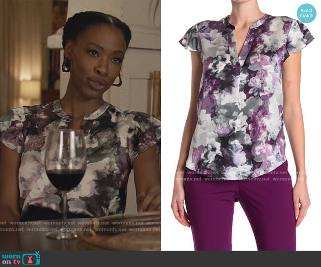 Calvin Klein Floral Flutter Sleeve Blouse worn by Grace James (Karimah Westbrook) on All American