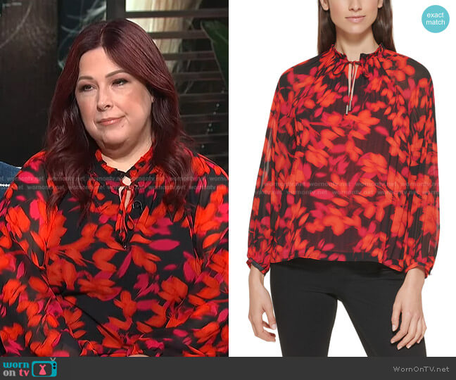 Calvin Klein Printed Tie-Neck Blouse