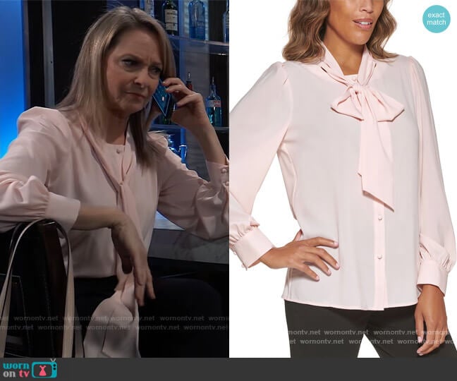 Calvin Klein Tie-Neck Blouse worn by Gladys Corbin (Bonnie Burroughs) on General Hospital
