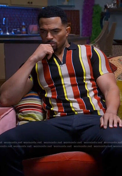 Calvin’s striped zip polo shirt on Tyler Perrys Sistas