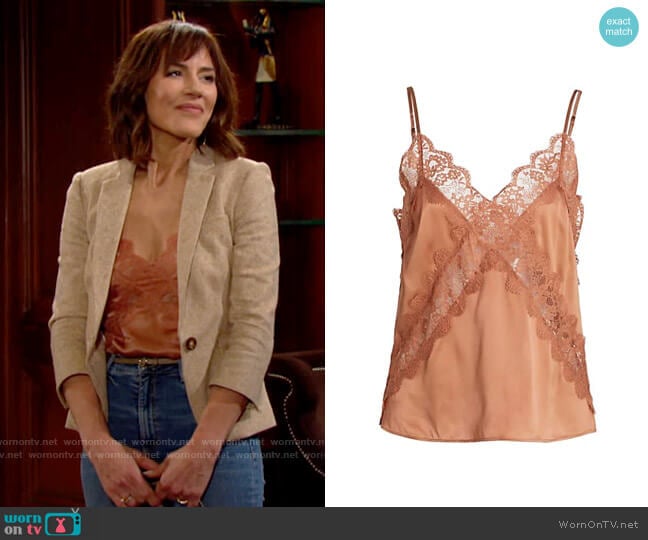 Cami NYC Dana Lace Silk Camisole in Acorn worn by Taylor Hayes (Krista Allen) on The Bold and the Beautiful