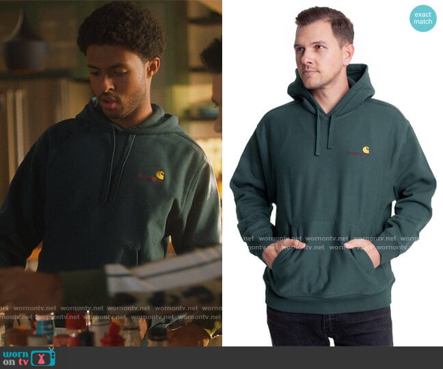 Carhartt American Script Dark Teal worn by Douglas Edwards (Diggy Simmons) on Grown-ish
