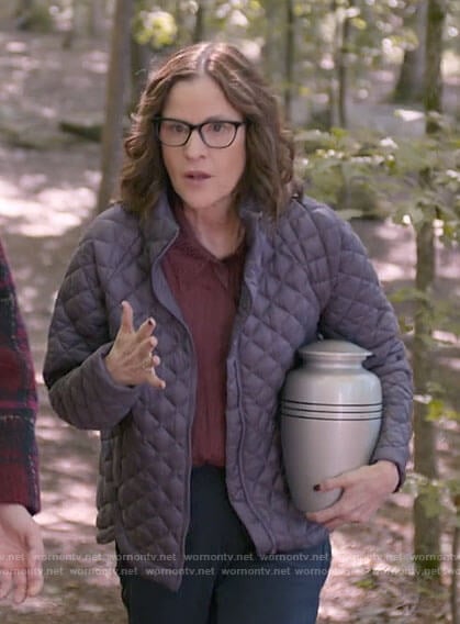 Carol’s purple quilted jacket on Single Drunk Female