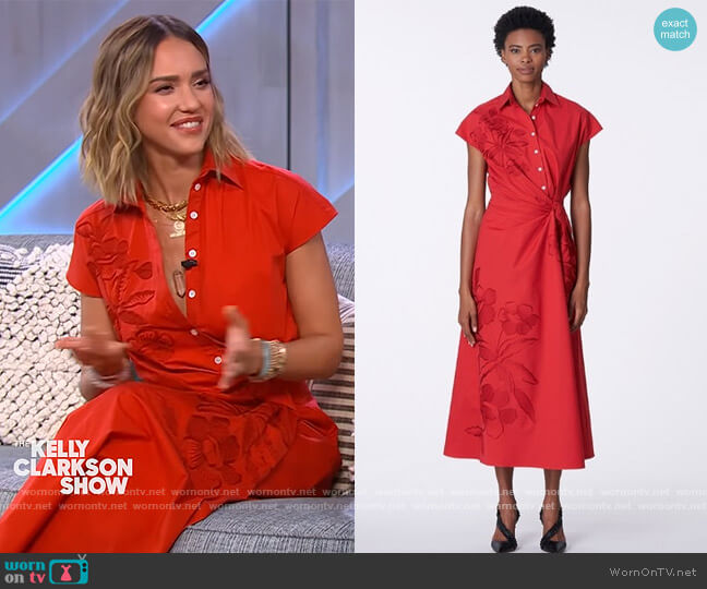 Carolina Herrera Side Knot Dress worn by Jessica Alba on The Kelly Clarkson Show