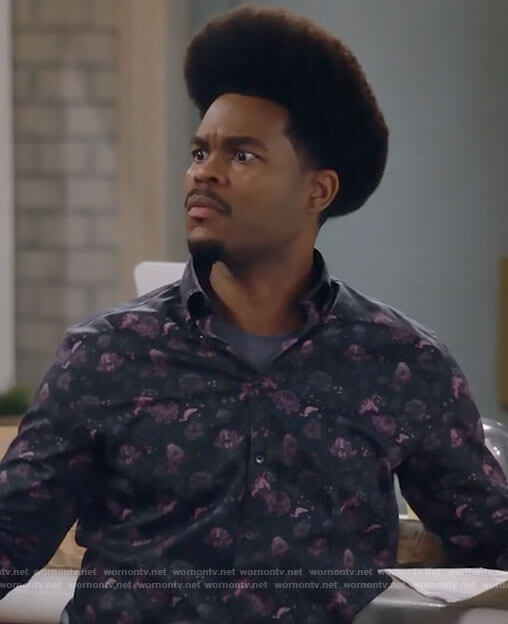 Carter’s black floral shirt on Call Me Kat
