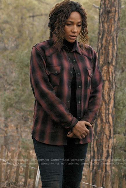 Cassie’s red and black plaid shirt on Big Sky