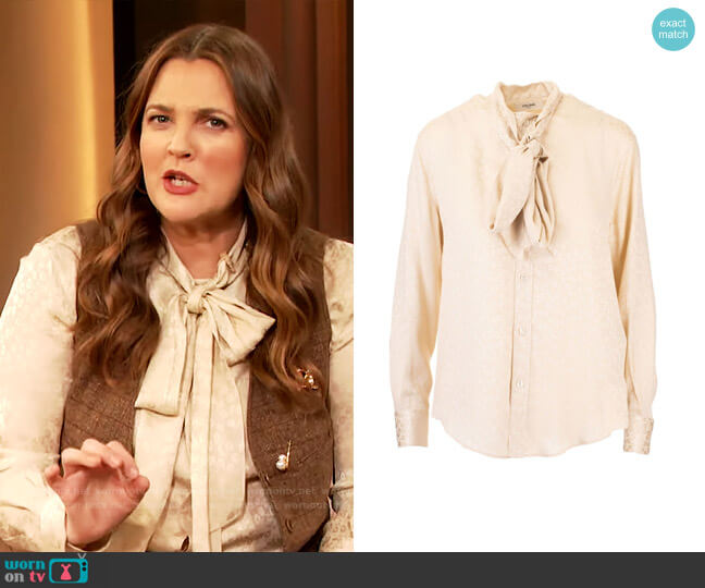 Celine Jacquard Shirt in Vanille worn by Drew Barrymore on The Drew Barrymore Show