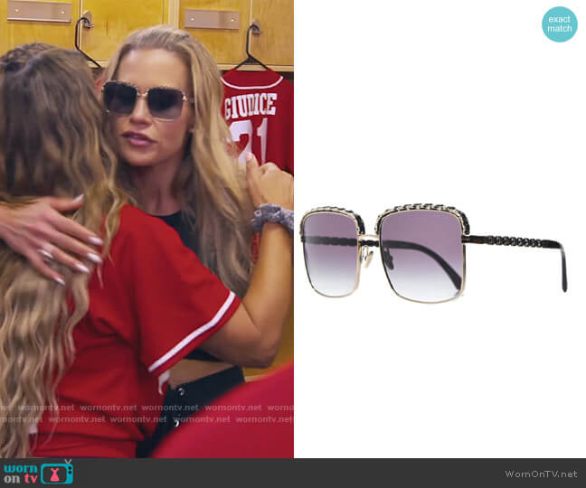 Chanel Metal Square Chain Sunglasses worn by Jackie Goldschneider on The Real Housewives of New Jersey