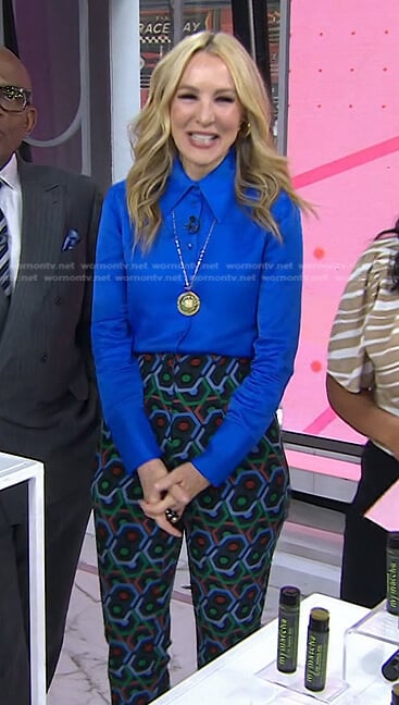 Chassie’s blue shirt and geometric pants on Today