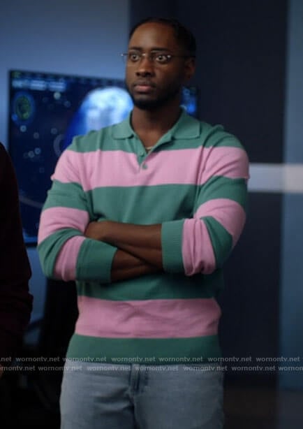Chester’s pink and green striped polo on The Flash