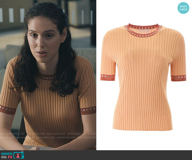 Chloe Grommet Sweater worn by Eva Victor (Rian) on Billions