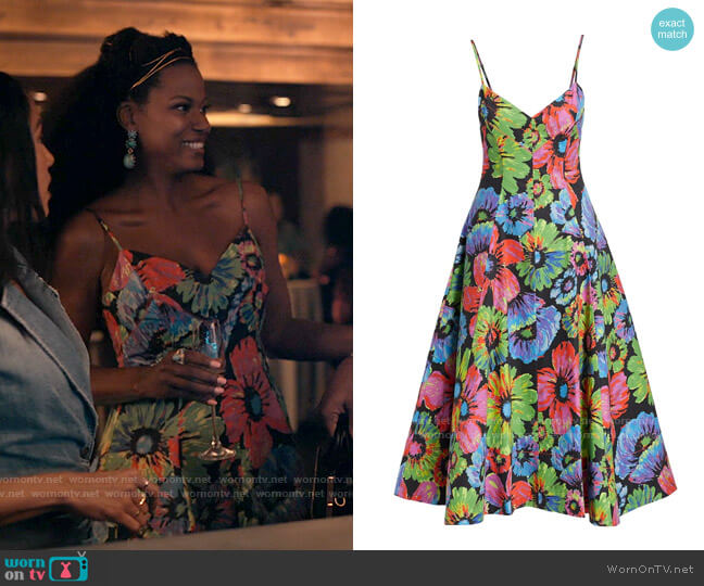 Christopher John Rogers Painterly Floral Midi-Dress worn by Vivian Banks (Cassandra Freeman) on Bel-Air