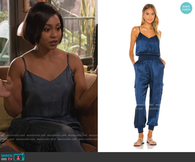 Cinq a Sept Twill Amia Jumpsuit worn by JoJo (Tetona Jackson) on Home Economics