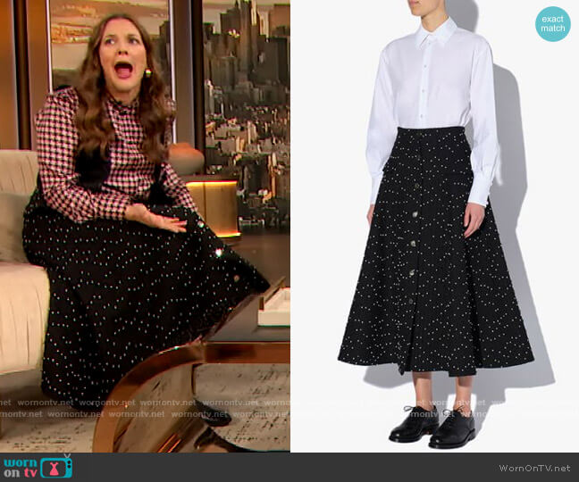 Erdem Claire Skirt Tweed worn by Drew Barrymore on The Drew Barrymore Show