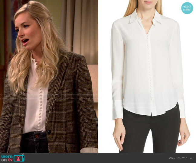 Club Monaco Helek Silk Shirt worn by Gemma (Beth Behrs) on The Neighborhood