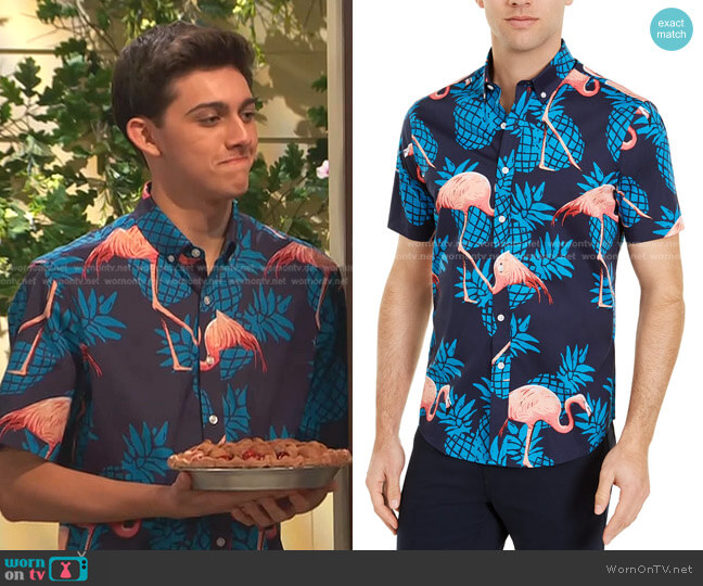 Club Room Flamingo Print Short Sleeve Shirt worn by Neil (Felix Avitia) on Ravens Home