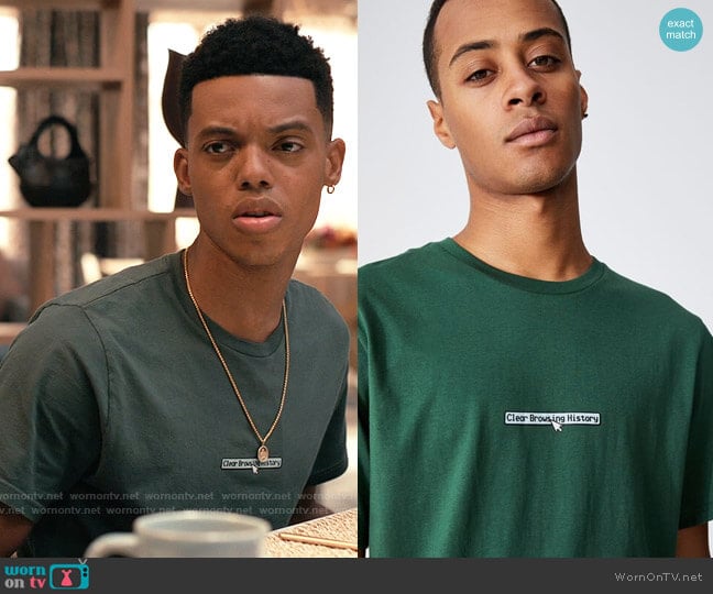 Cotton On Tbar Art T-Shirt in Forest / Clear Browsing History worn by Will Smith (Jabari Banks) on Bel-Air