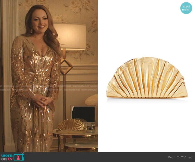 Cult Gaia Nala Metallic Leather Clutch worn by Fallon Carrington (Elizabeth Gillies) on Dynasty