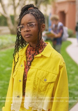 Diane’s tie dye distressed denim jacket on Grown-ish