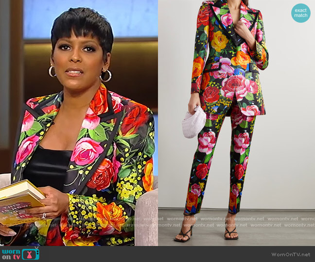 Dolce and Gabbana Floral-print silk-blend satin blazer worn by Tamron Hall on Tamron Hall Show