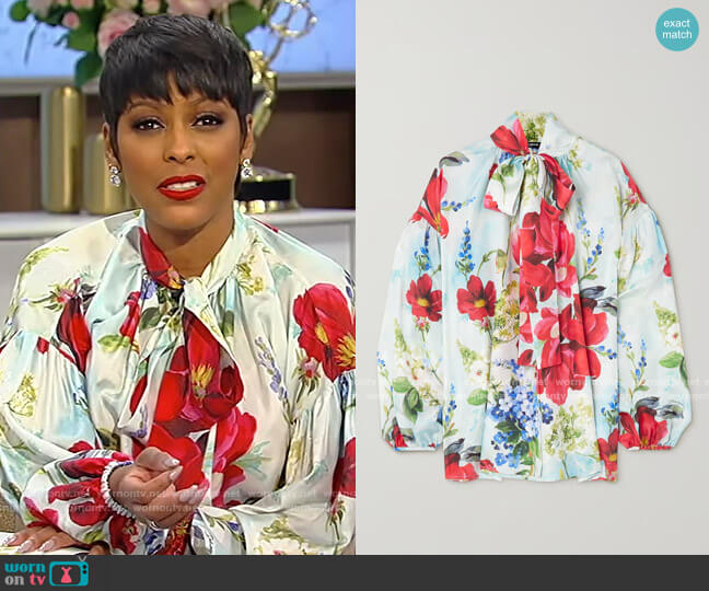 Dolce & Gabbana Floral-print silk-habotai blouse worn by Tamron Hall on Tamron Hall Show