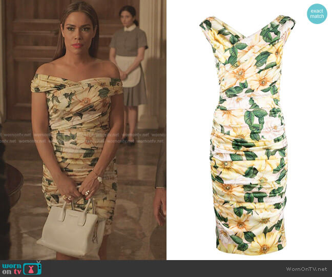 Dolce & Gabbana Camellia-Print Draped Satin Dress worn by Rita (Daniella Alonso) on Dynasty