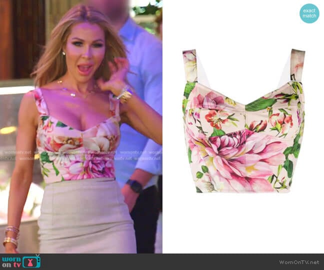 Dolce & Gabbana Floral Print Bustier Top worn by Lisa Hochstein (Lisa Hochstein) on The Real Housewives of Miami