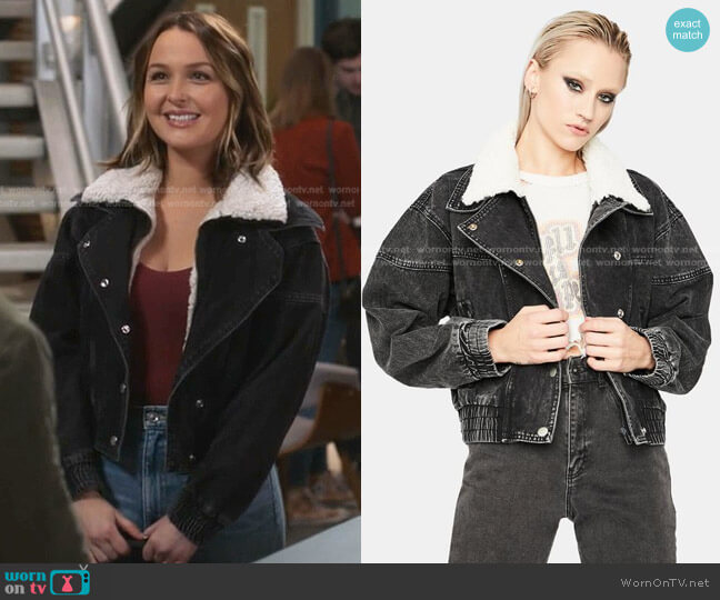 Dolls Kill Take A Stand Sherpa Denim Jacket worn by Jo Wilson (Camilla Luddington) on Greys Anatomy
