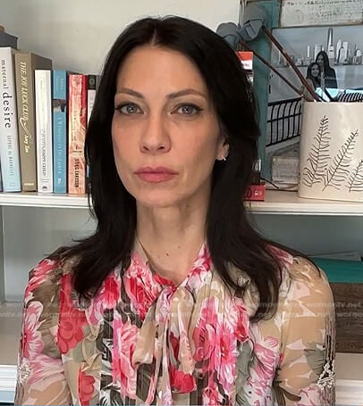 Dr. Natalie Azar’s floral ruffle tie neck blouse on Today