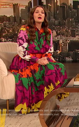 Drew’s multicolored floral shirtdress on The Drew Barrymore Show