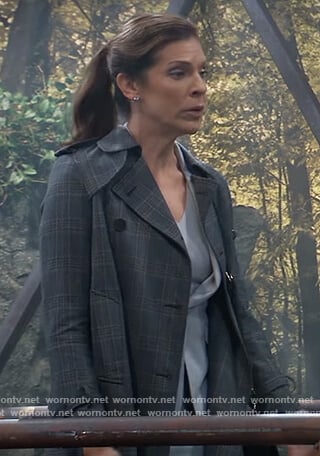 Eileen’s gray plaid trench coat on General Hospital
