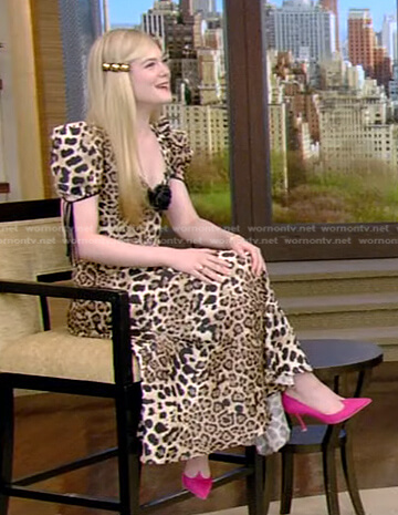 Elle Fanning’s leopard puff sleeve dress on Live with Kelly and Ryan