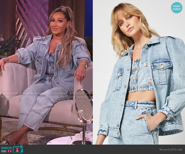 Elliatt Acid Wash Denim Tube Top worn by Adrienne Houghton on The Real